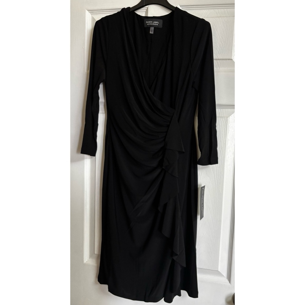 Black Label by Evan Picone Women’s Faux-Wrap Ruffle Midi Dress NWT